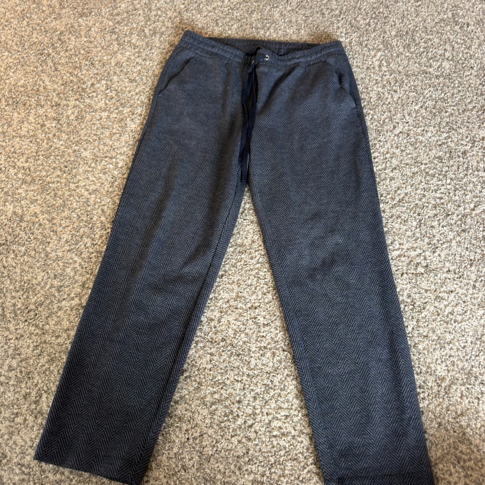 Loft Womens Navy Blue Gray Herringbone Knit Drawstring Pull On Pants Size M